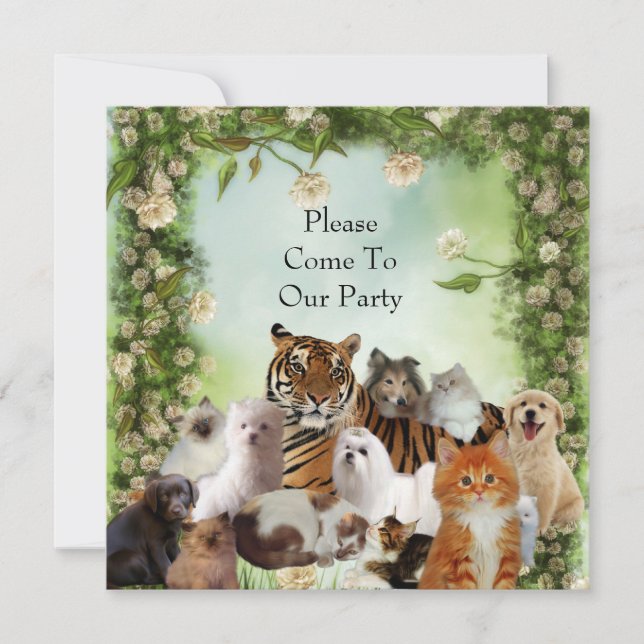 Inbjudan Tiger Hundar Katter Party (Framsida)