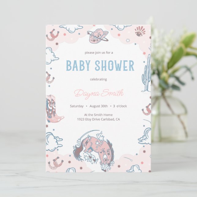 Inbjudan till С Rosa Rodeo Baby Shower (Stående Fram)