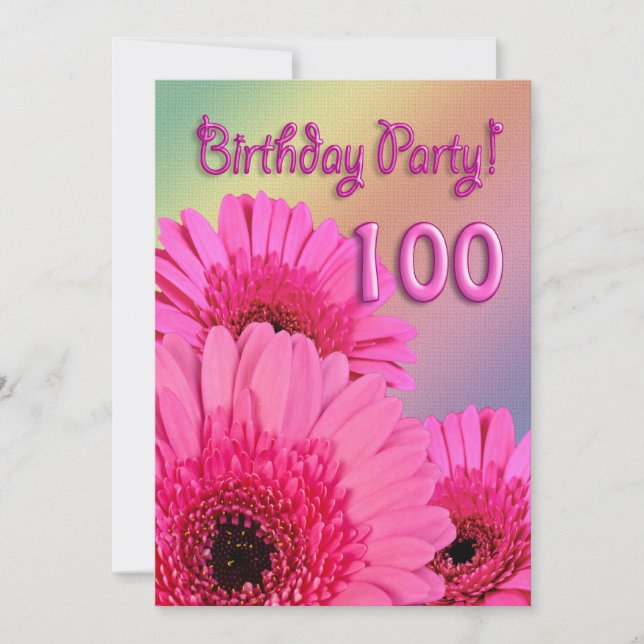 Inbjudan till 100-årsfirande med rosa blommor (Framsida)