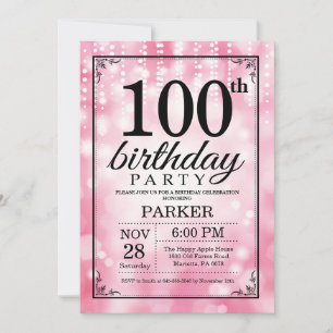 Inbjudan till 100-årsfirande rosa glitter