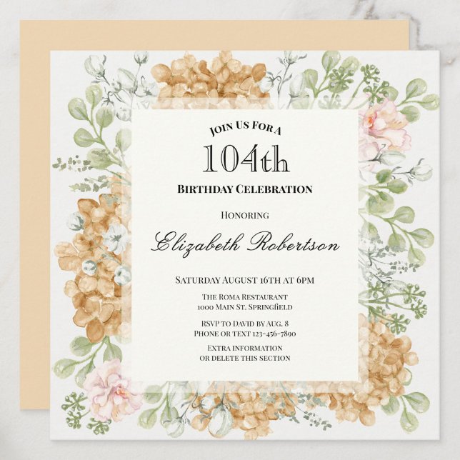 Inbjudan till 104-årsfirande i eleganta höstfärger (Skapare uppladdad)