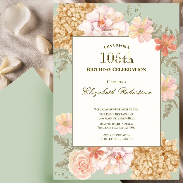 Inbjudan till 105-årsfirande Höstfärg Blommig Salv (Skapare uppladdad)