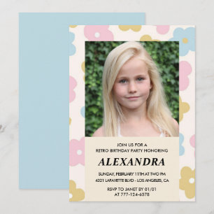 Inbjudan till 11-årsfest Retro Groovy Blommor Söt