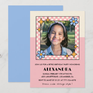 Inbjudan till 12-årsfest Retro Groovy Rosa Blommor