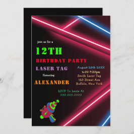 Inbjudan till 12:e Neon Birthday Laser Märkre Part