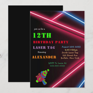Inbjudan till 12:e Neon Birthday Laser Märkre Part