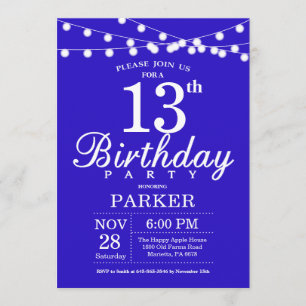 Inbjudan till 13-årsdag Royal Blue