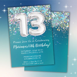 Inbjudan till 13-årsdag Teal Silverglitter