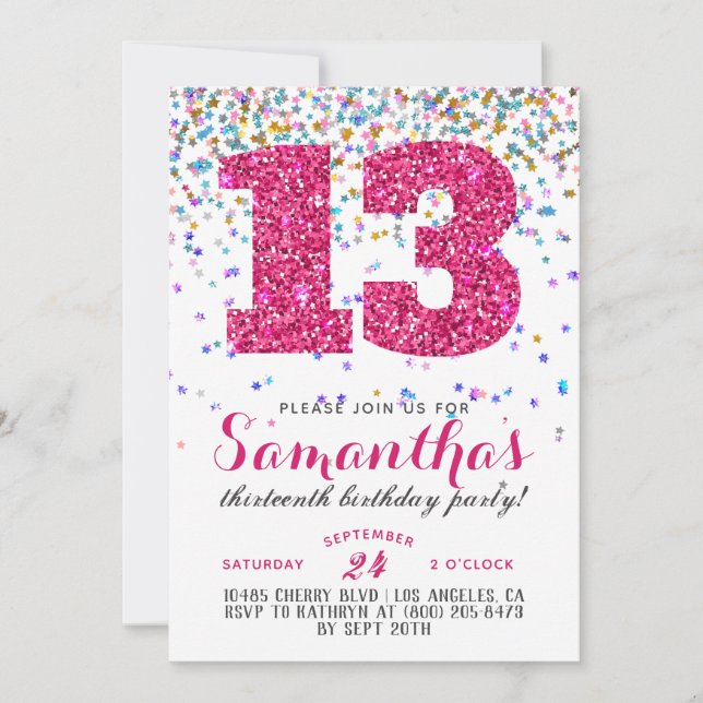 Inbjudan till 13-årsfest med konfetti (Framsida)