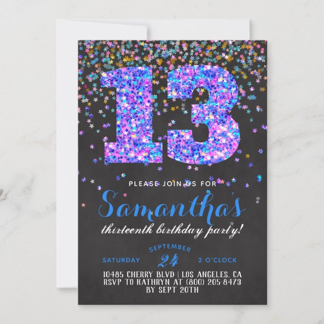 Inbjudan till 13-årsfest med konfetti (Framsida)