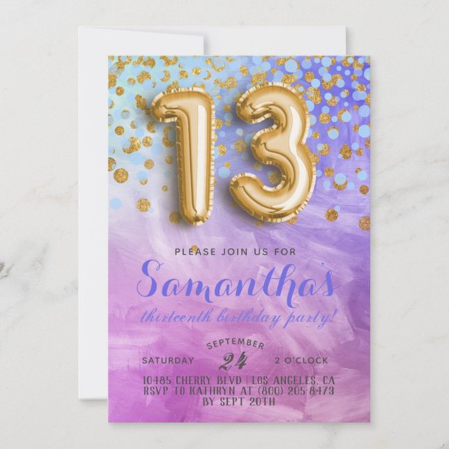 Inbjudan till 13-årsfest med konfetti (Framsida)
