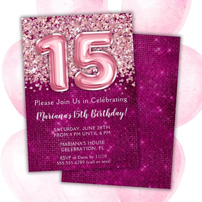 Inbjudan till 15-årsfest för flickor Magenta Rosa  (Skapare uppladdad)