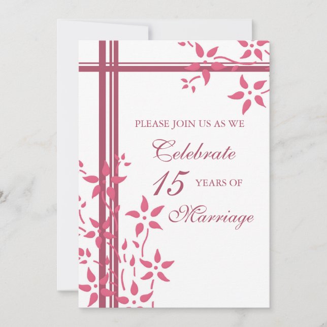 Inbjudan till 15-årsjubileumsfest med rosa blommot (Framsida)