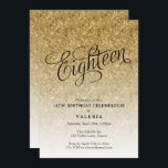 Inbjudan till 18:e födelsedag Guld Glitter<br><div class="desc">Trendiget guld ombre glitter födelsedagsfest inbjudan har faux guld sparkly glitter och en typografisk rubrik för skript i finare. Lägg till anpassningsbarna med hjälp av mallformuläret. Ytterligare alternativ för text och layout är tillgängliga om du väljer att anpassa ytterligare.</div>