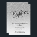 Inbjudan till 18:e födelsedag Silver Glitter<br><div class="desc">Trendiget silver ombre glitter födelsedagsfest inbjudan har faux silver sparkly glitter och en typografisk rubrik för skript i finare. Lägg till anpassningsbarna med hjälp av mallformuläret. Ytterligare alternativ för text och layout är tillgängliga om du väljer att anpassa ytterligare.</div>