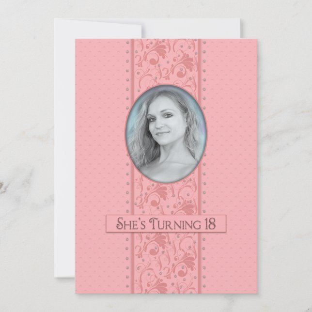 Inbjudan till 18:e födelsedagen, Rosa och kvinnlig (Framsida)