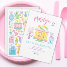 Inbjudan till 21:a födelsedagsdagen Söt Blommigt f