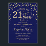 Inbjudan till 21:a födelsedagspartiet - Blått Guld<br><div class="desc">21:a födelsedagsbjudan. Elegantens utformning med faux glitter guld och marinblått. Skål till 21 år! Berätta om du behöver anpassa dig ytterligare.</div>