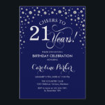 Inbjudan till 21:a födelsedagspartiet - Blått Silv<br><div class="desc">21:a födelsedagsbjudan. Elegantens utformning med faux glitter silver och marinblått. Skål till 21 år! Berätta om du behöver anpassa dig ytterligare.</div>