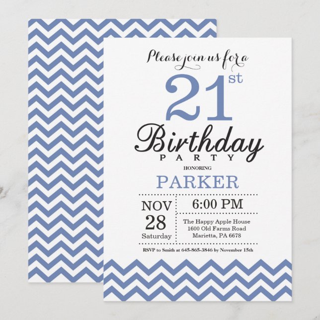 Inbjudan till 21-årsdag Blue Chevron (Fram/baksida)