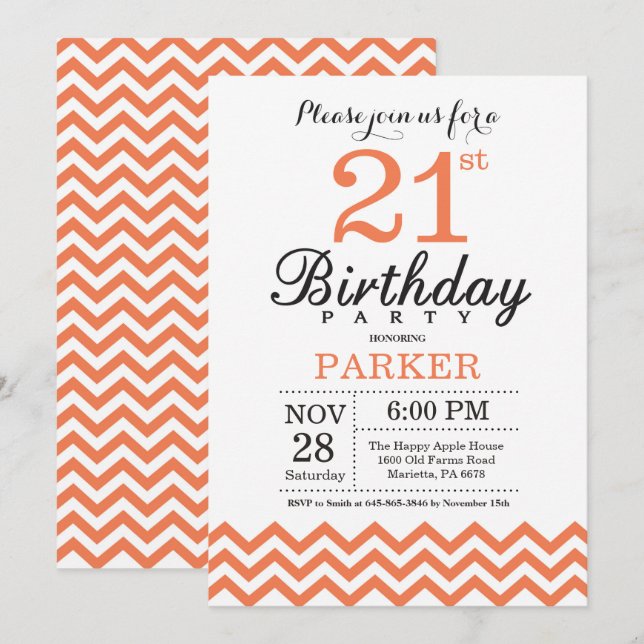 Inbjudan till 21-årsdag Coral Chevron (Fram/baksida)
