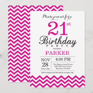 Inbjudan till 21-årsdag Hot Pink Chevron
