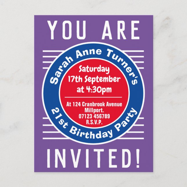 Inbjudan till 21-årsfest vykort (Framsida)