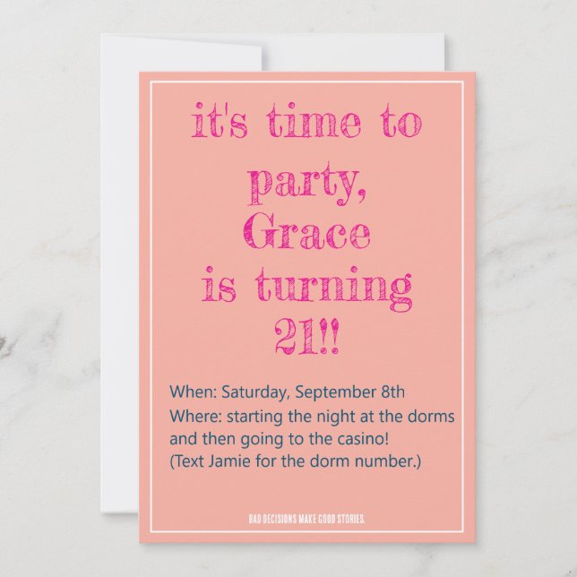 Inbjudan till 21-årsfirande med dåliga beslut (Framsida)