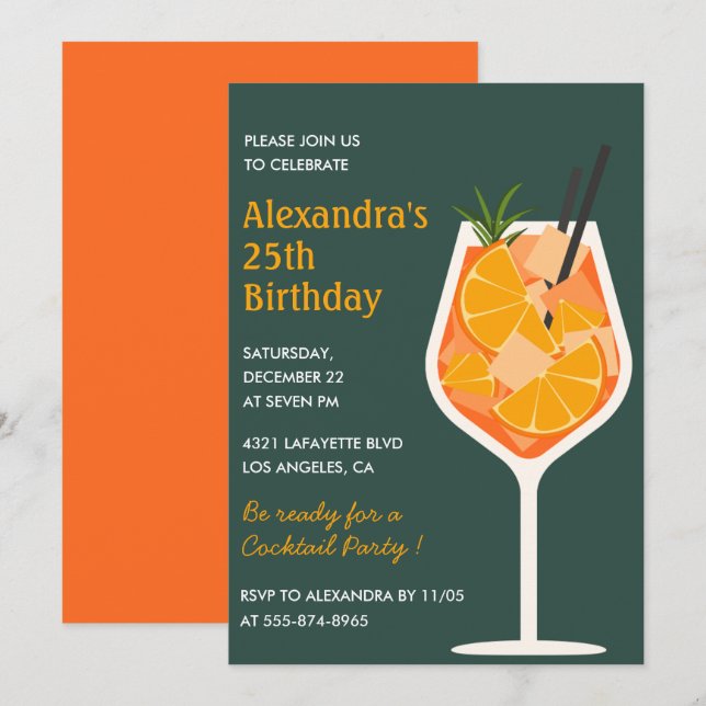 Inbjudan till 25-årsfirande Cocktail Elegant Moder (Fram/baksida)