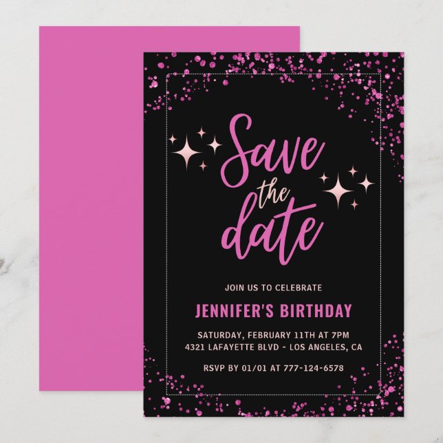 Inbjudan till 25-årsfirande Spara datum Rosa tjej (Fram/baksida)