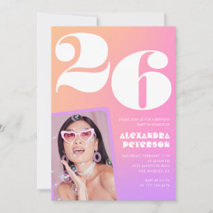 Inbjudan till 26-årsfest med rosa gradient Retro f