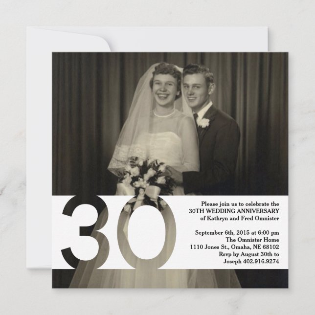 Inbjudan till 30-års bröllopsjubileum 5,25 x 5,25 (Framsida)
