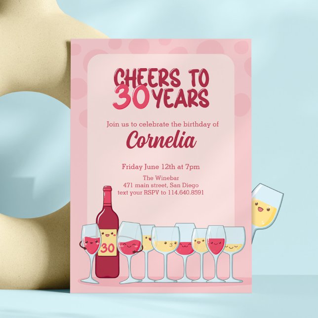 Inbjudan till 30 års Kawaii vin-födelsedagsfirande (Skapare uppladdad)