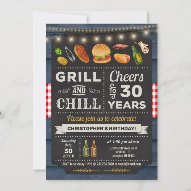 Inbjudan till 30:e BBQ Grill and Chill Birthday (Framsida)