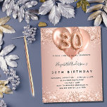 Inbjudan till 30års födelsedag-ballonger i guld<br><div class="desc">För en elegant 30års födelsedag. En ro-guld tittar metallisk bakgrund. Dekorerad med ro guld,  rosa faux glitte,  gnistor och ballonger. Anpassa och lägg till information om namn och party. Namn är skrivet med ett handskript stil,  nummer 30 med ballong stil typsnitt.</div>