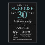 Inbjudan till 30års födelsedag Black och Teal<br><div class="desc">Överraskad inbjudan till 30års födelsedag med Black and Teal Glitter Background. Chalkboard. Vuxen födelsedag. Manar eller Women Bday Inbjudan. Vilken ålder som helst.Om du vill göra ytterligare anpassningar klickar du på knappen Anpassa och användor verktygen som är utformat för att ändra mallen.</div>