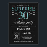 Inbjudan till 30års födelsedag Black och Teal<br><div class="desc">Överraskad inbjudan till 30års födelsedag med Black and Teal Glitter Background. Chalkboard. Vuxen födelsedag. Manar eller Women Bday Inbjudan. Vilken ålder som helst.Om du vill göra ytterligare anpassningar klickar du på knappen Anpassa och användor verktygen som är utformat för att ändra mallen.</div>