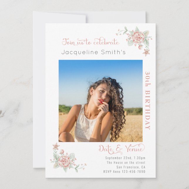 Inbjudan till 30års födelsedag Blommigt (Framsida)