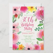 Inbjudan till 30års födelsedag. Blommigt Birthday.