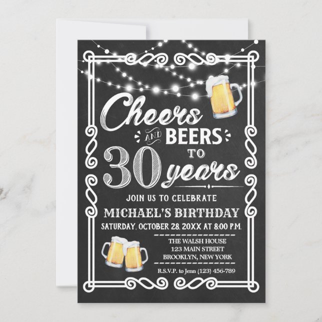 Inbjudan till 30års födelsedag | Cheers och Öl (Framsida)