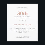 Inbjudan till  30års födelsedag för enkel text<br><div class="desc">Budget Simple Text  30års födelsedag-inbjudan. Ett värde för pengarna som är mindre än 4, 5 x 5, 6 tum och som är standard för alternativet med halvglans,  vilket rekommenderas för inbjudningar och är en liknande tjocklek som ett vykort. Sateringsalternativet är mycket tunnare pappert för djurutrymmen.</div>