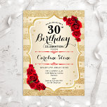 Inbjudan till 30års födelsedag-Guld Rand Ro<br><div class="desc">Inbjudan till 30års födelsedag. Elegantens utformning i guld och rött. Funktioner faux glitter guld rand,  röd ros snyggt,  skriptteckensnitt och konetti. Perfekt för en glam-födelsedagsfest.</div>