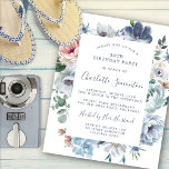 Inbjudan till 30års födelsedag i för budgetblått B<br><div class="desc">Dusty blue ro och vilda blommor dekorerar en söt födelsedagsinbjudan. Modern kalligrafi lägger till Boho Vibe.</div>