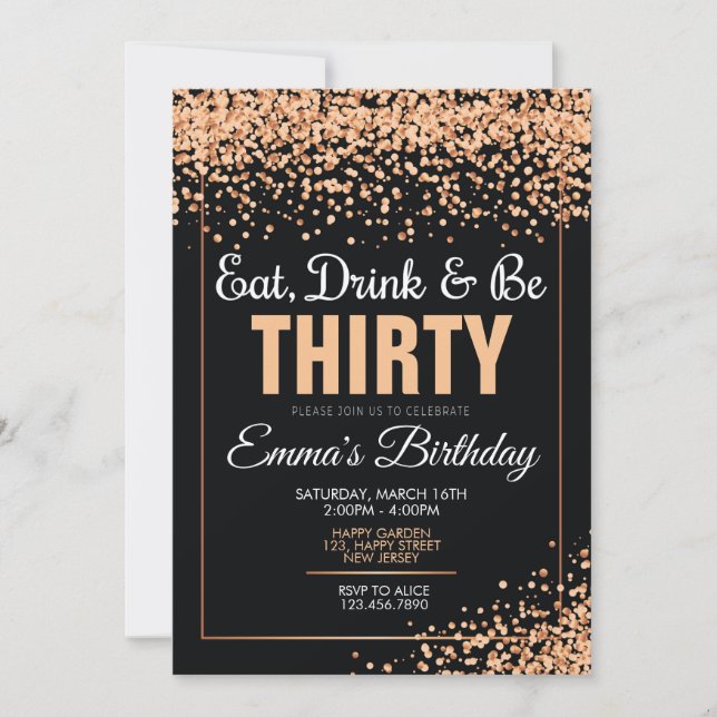 Inbjudan till 30års födelsedag. Konfetti-inbjudan (Framsida)