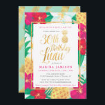 Inbjudan till 30års födelsedag Luau | Rosa och Gul<br><div class="desc">Inbjudningar till rosa & guld 30års födelsedag luau med roligt,  tropiska blommor och ananas av söt,  med accenter från guld. Perfekt för ett luau temed 30års födelsedag bash!</div>