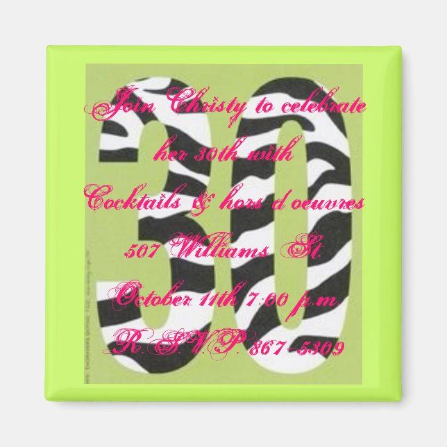 inbjudan till 30års födelsedag magnet (Framsidan)