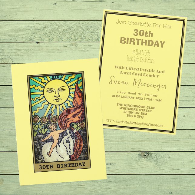Inbjudan till 30års födelsedag-partiet i Sol Tarot (Front And Back)