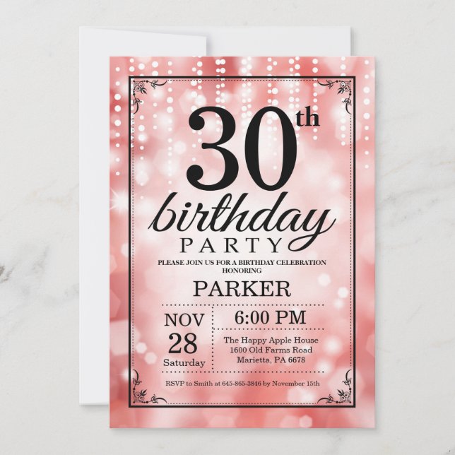 Inbjudan till 30års födelsedag Red Glitter (Framsida)