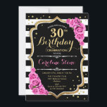 Inbjudan till 30års födelsedag Rosa Black White Ra<br><div class="desc">Partiinbjudan till 30års födelsedag för kvinnor. Elegant svartvit rosa med faux glitter guld. Har svart och vitt rand och rosa ros. Kan anpassas för att visa vilken ålder som helst. Perfekt för en snyggt vuxen under party.</div>