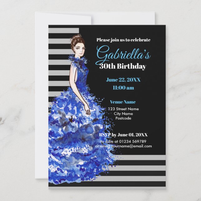 Inbjudan till 30års födelsedag Sparkly Blue Dress (Framsida)
